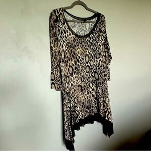 Cupio Size Large Animal Print Tunic Dress With Sleeves